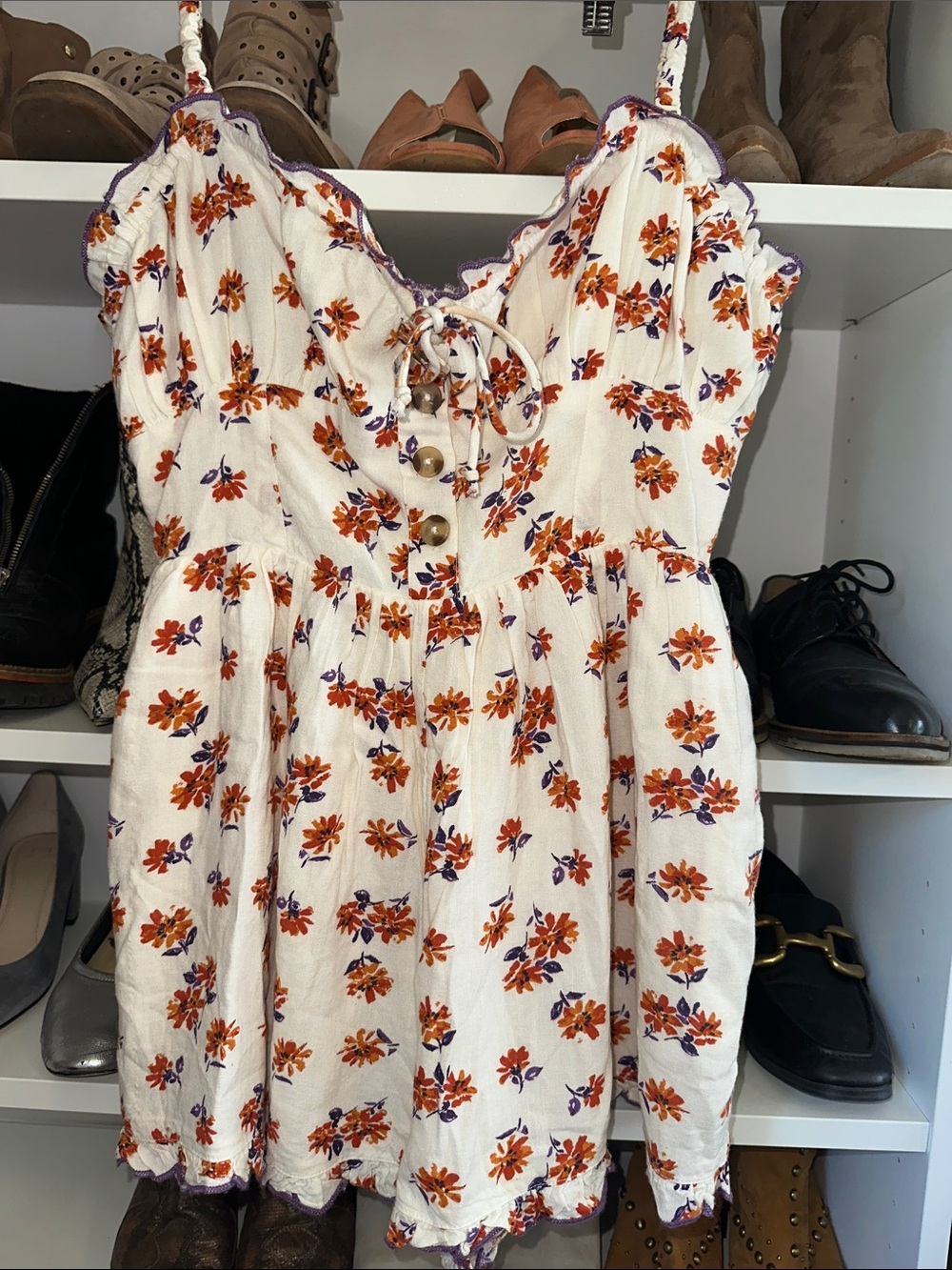 Urban Outfitters White Floral Sundress with Orange and Purple Flowers